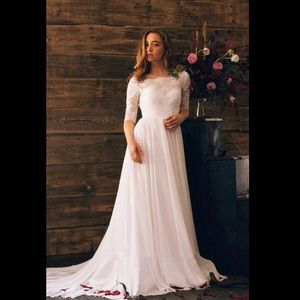 Romantic Style 3/4 Sleeve Long Chiffon Dress